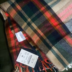 J. Crew Plaid Fringe Scarf in Red, Green, Navy & Tan